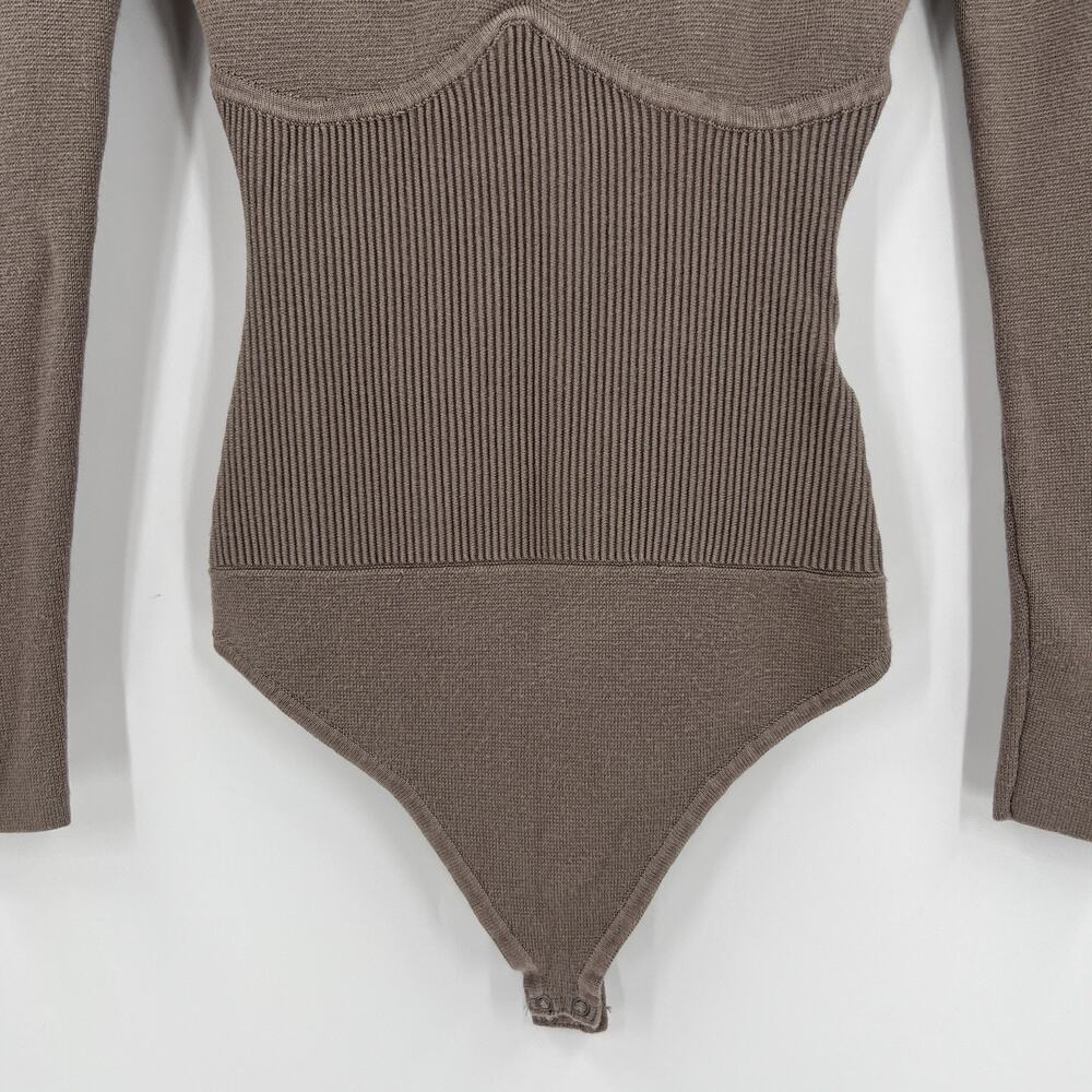 Abercrombie & Fitch Taupe Crew Neck Corset Sweater Bodysuit Stretch Size Small - Picture 5 of 10